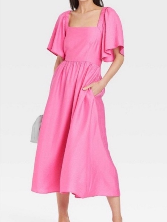 a new day Dresses & Skirts - Pink Square-Neck Midi Dress with Flutter Sleeves